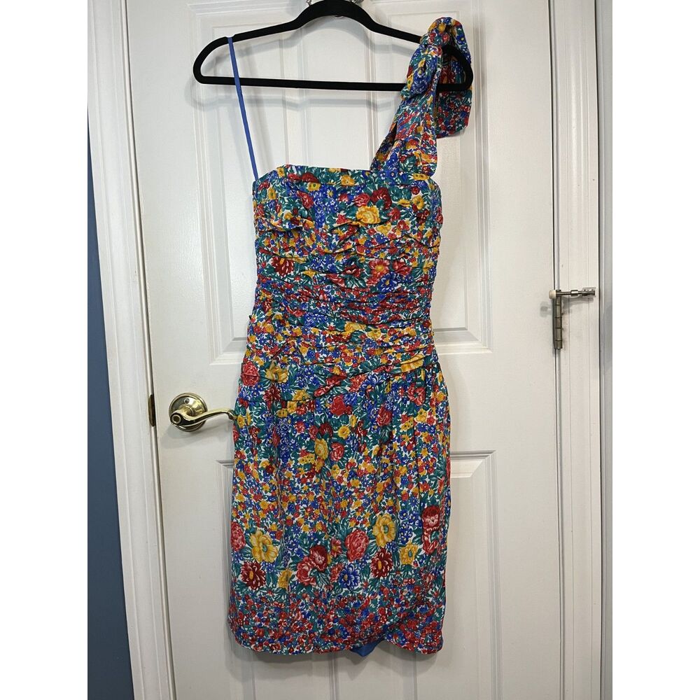 Vintage Albert Nipon 100% Silk Floral Ruched Dress Size 4 - Picture 2 of 10